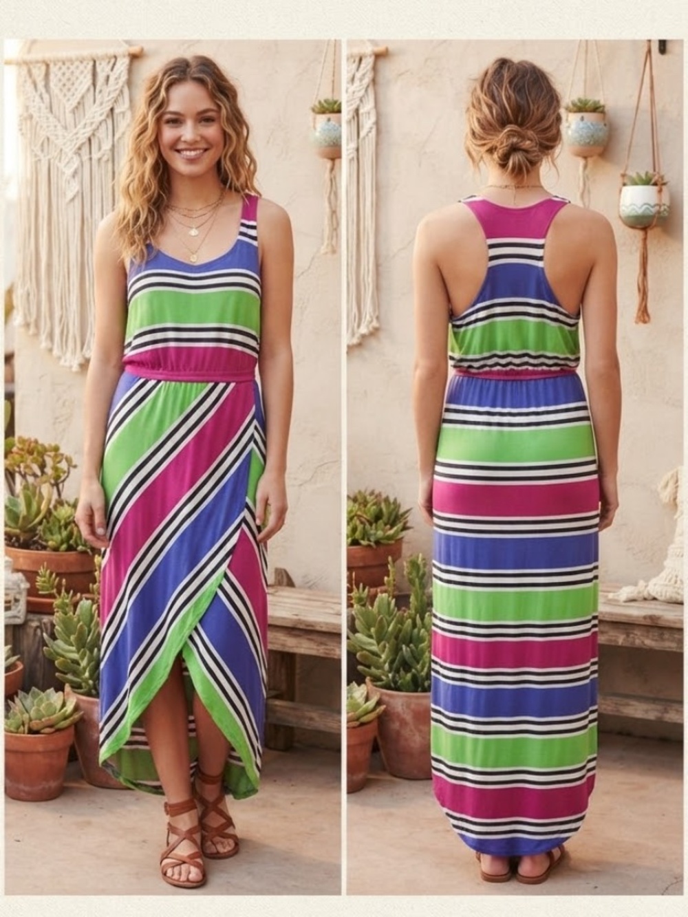 Splendid Tank Striped Maxi Modal High Low Dress